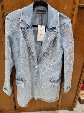 Akira Embellished Denim Blazer - Medium - NWT